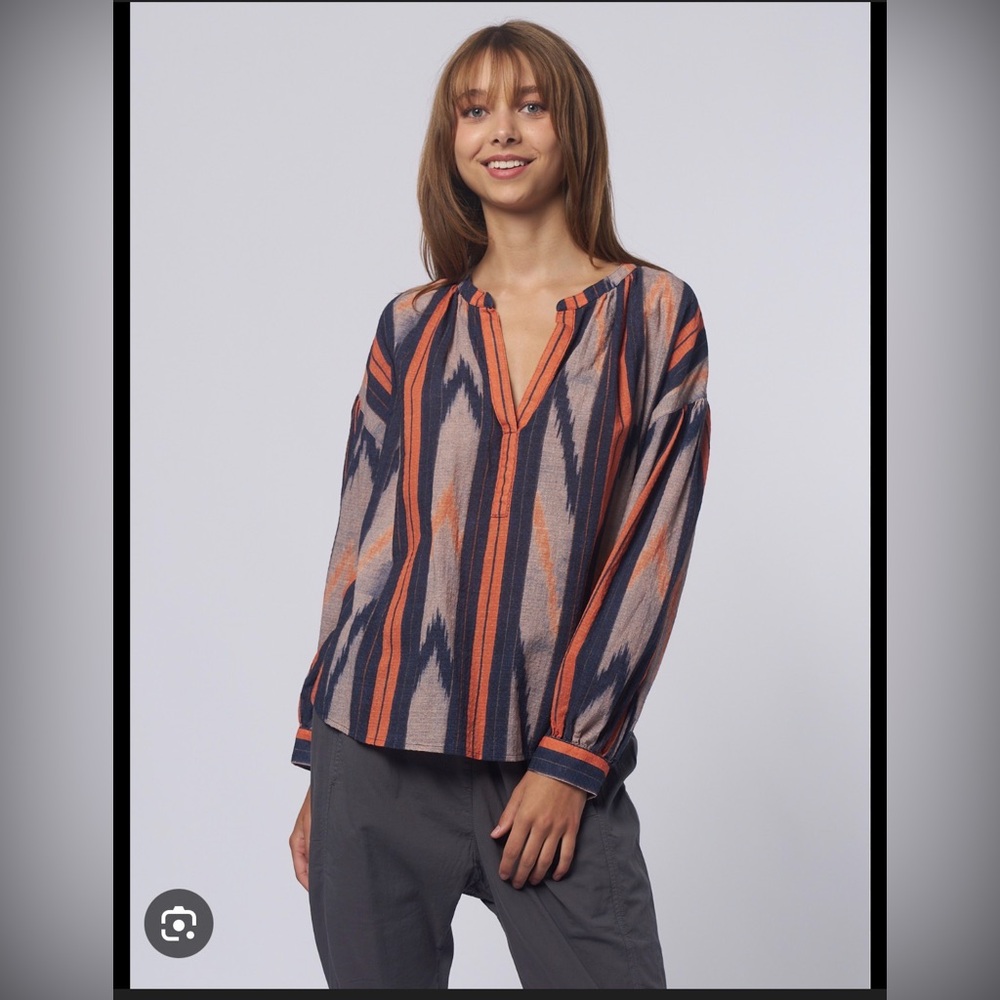 Xirena Green and Black Striped Shirt